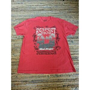 Mens Red Stripe Size XL Red Short Sleeve T Shirt Respect Mon Jamaica Graphic Tee